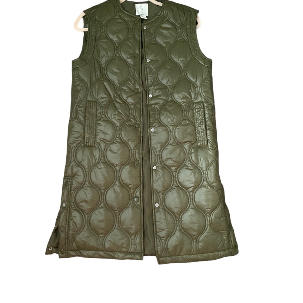 Joie Sleeveless Olive Green Quilted Long Vest, Size XS
